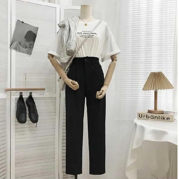 Nuovi pantaloni casual a gamba larga dritta, larghi e sottili, a vita alta, design coreano, di tendenza, di nicchia, per primavera e autunno