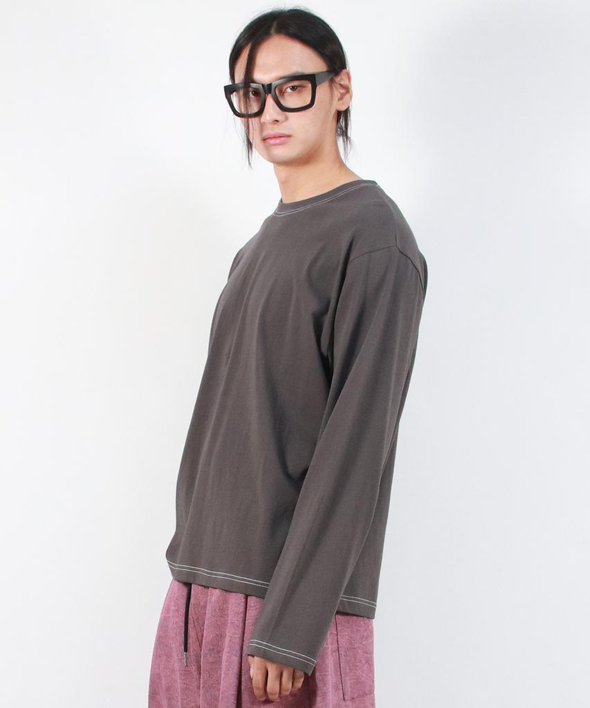 Deumakeu M Outstitch Loose Fit Long Sleeve Tee - Charcoal