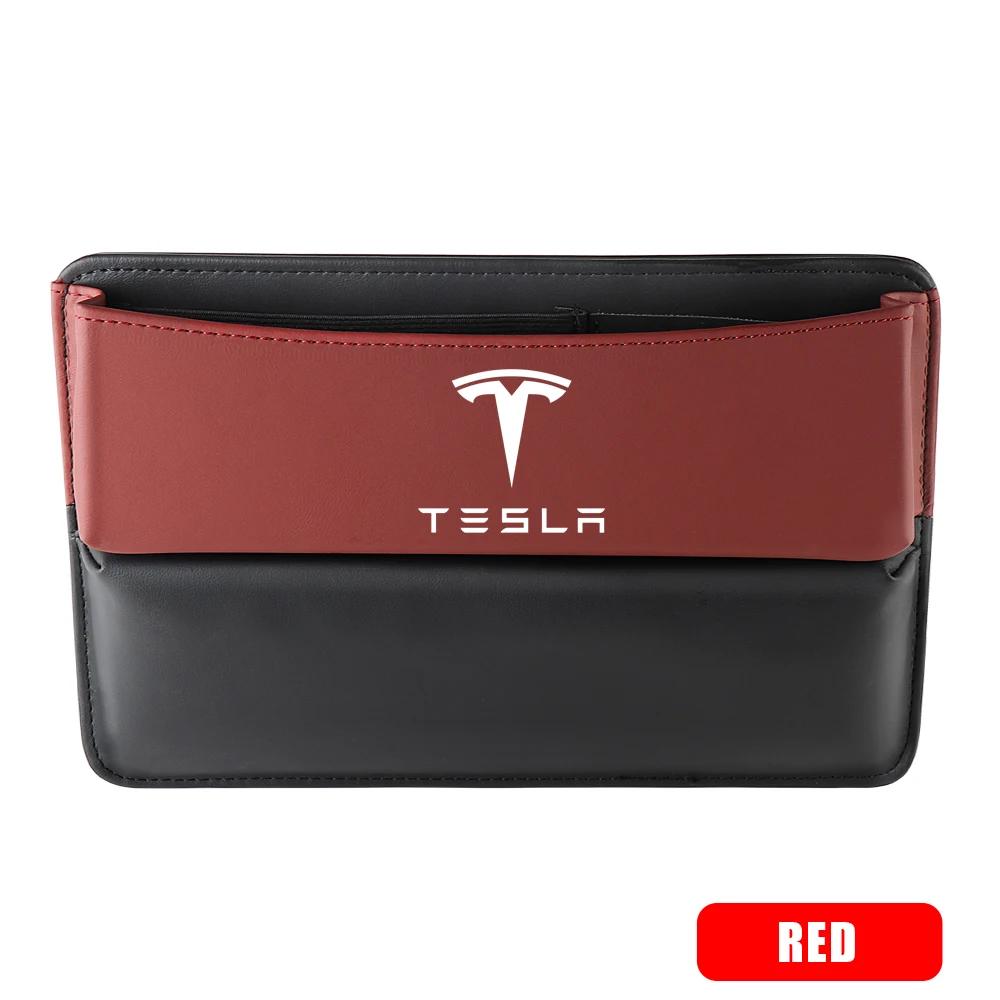 

Car Sticker Tesla Car Emblem Leather Central Console Storage Box Auto Side Seat Gap Accessories For Tesla Model 3 Model S Model