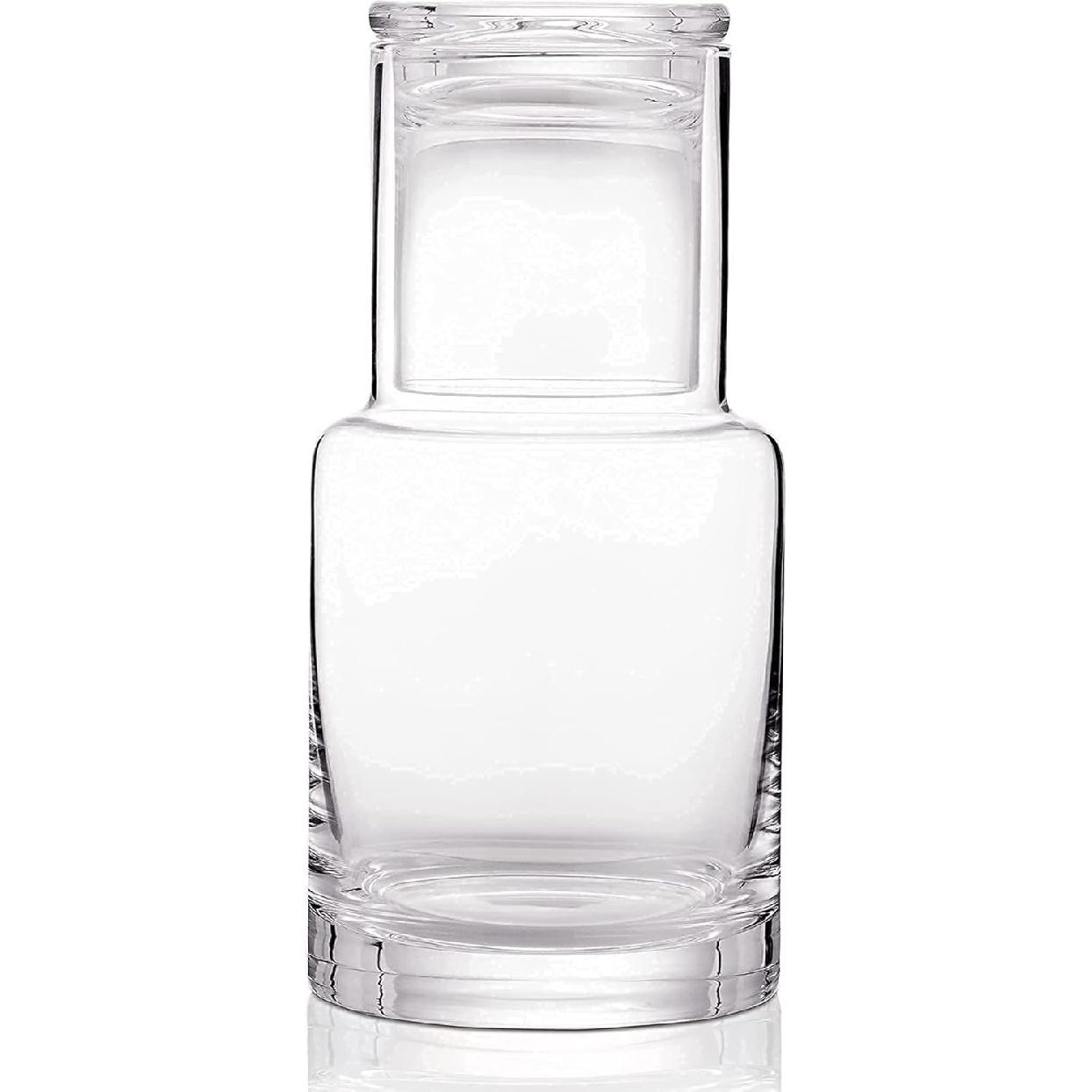 Bedside Carafe and Glass Set, Use Tumbler as Lid Night Water Carafe for Nightstand, Mouthwash Dispenser Pitcher with Glass Cup for Keeps Water Clean