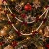 Seasonal Home Accents Christmas Velvet Bow Faux Pearl Garland, 2 Layers Beads Festive Party Hanging Ornaments String Strand for Tree, Wreath,