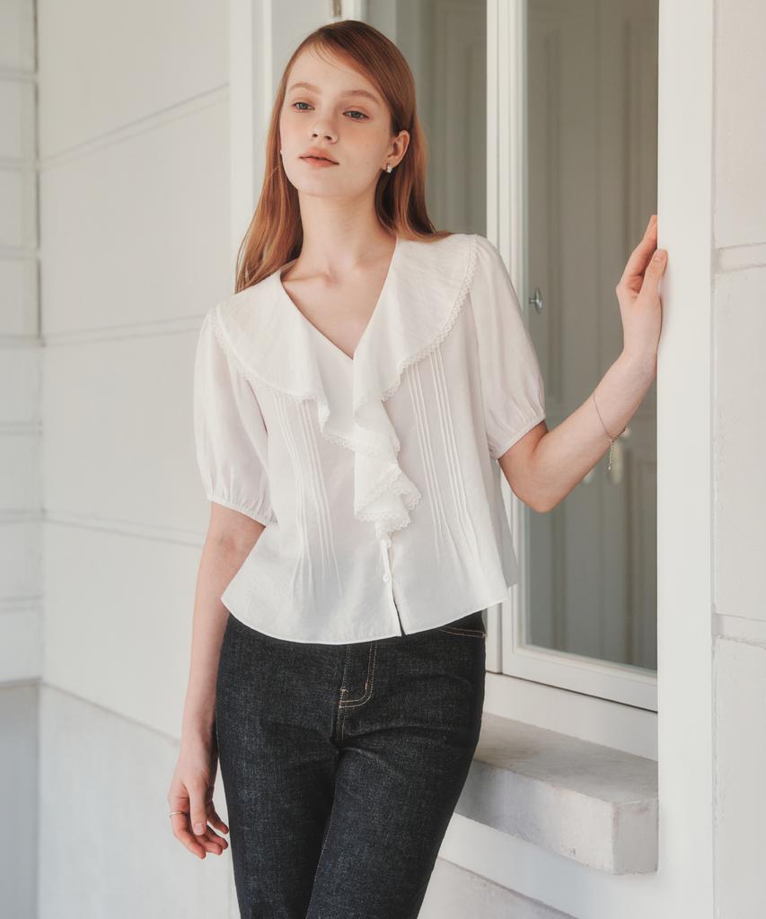 ZEROSTREET [3 Colors] Lace Collar Blouse
