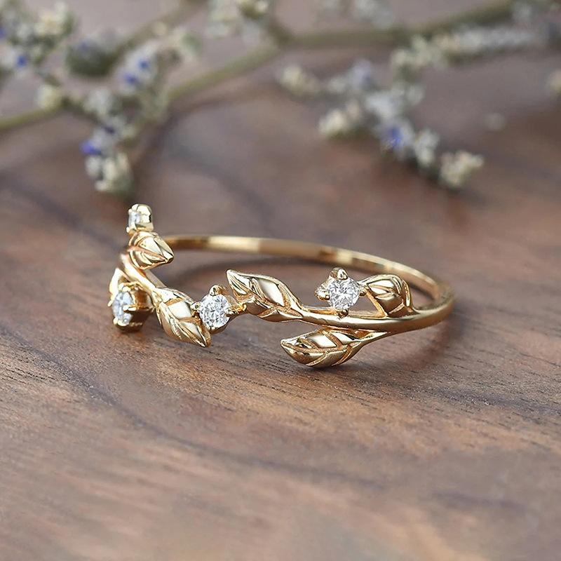 1Pc Fashionable Thorn Synthetic Zircon Ring, Exquisite Flower Branch Wrapped Country Style Ring, Simple and Multi-purpose Index Finger Ring