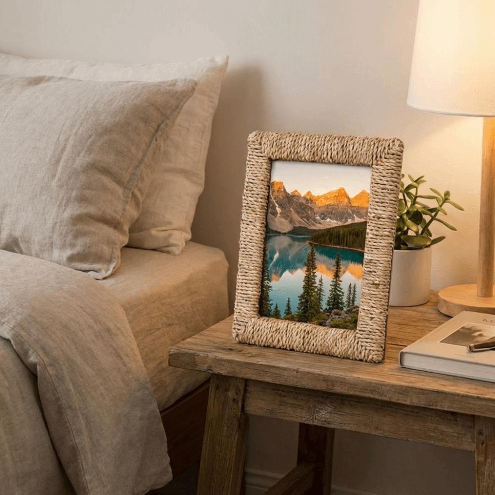 Cornice Portafoto Intrecciata Naturale Cornice da Tavolo Fatta a Mano Supporti per Esposizione Foto Decorazione da Parete per Ufficio