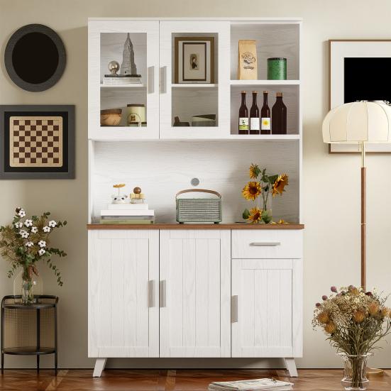 Kitchen Cabinet Visible Door Sideboard with Microwave Stand Opening Shelves Wine Drawer Design Pantry Storage Dining Room Furniture