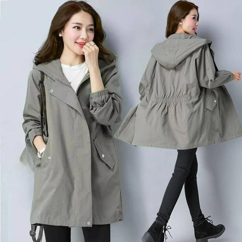 Hooded Zipper Windbreaker Women's Spring and Autumn Fat Mm Large Size Slimming Top Women's Mid-length Jacket