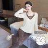 Oh Mi Da Spring and Autumn Long Sleeve Modal Cotton Simple and Sweet Suit Pajamas Women with Chest Pads Can Wear Loungewear Outside