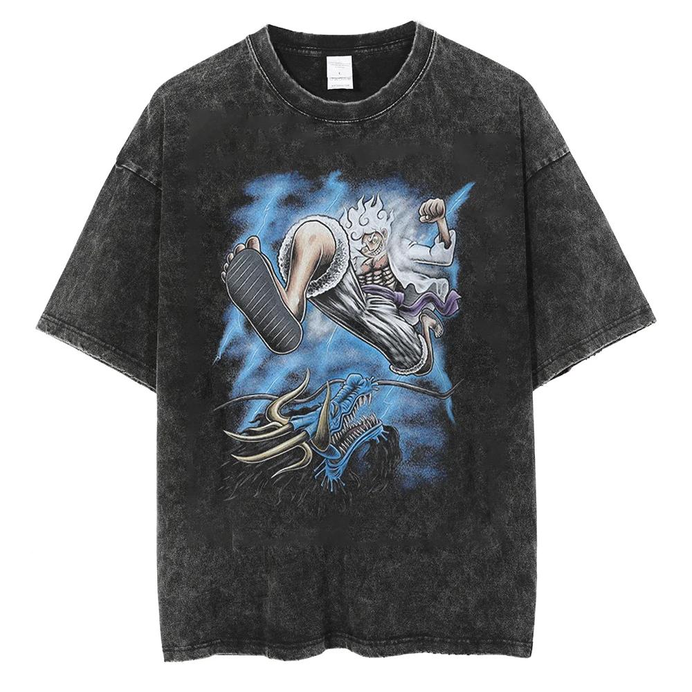 

Men Washed Vintage TShirt Hip Hop Streetwear Anime One Piece Print T Shirt Harajuku Cotton Tshirt Men Summer Short Sleeve Tees S