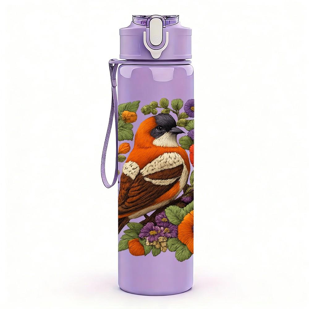 1PC Bird And Wildflower Art Print 750ml Color Plastic Sports Water Bottle Leakproof Flip Straw Lid Suitable for Sports Office Home Use