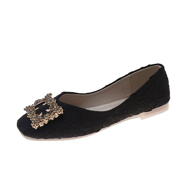 Fashion Square Toe Shallow Mouth Low Heel Single Shoes Autumn New Rhinestone Square Toe Soft Sole Non-slip Block Heel Shoes
