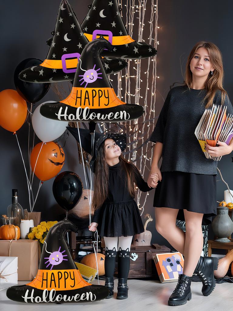 2/4pcs Witch Hat Balloons, Suitable for Halloween Parties, Witch Parties, Trick or Treat, Horror and Weird Atmosphere Supplies