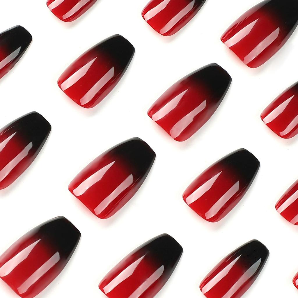 24 Pieces Wear Nail Red Manicure Black French Nail Sticker Removable Nail Piece Nail Piece Full Sticker Press On Nails