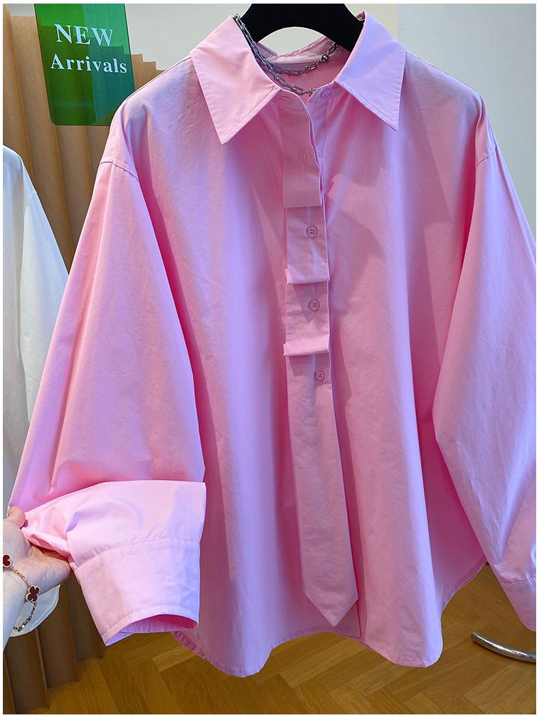 2025 Spring Women's Versatile Loose-Fit Cotton Polo Shirt - Solid Color, Long Sleeve, Commuting Style