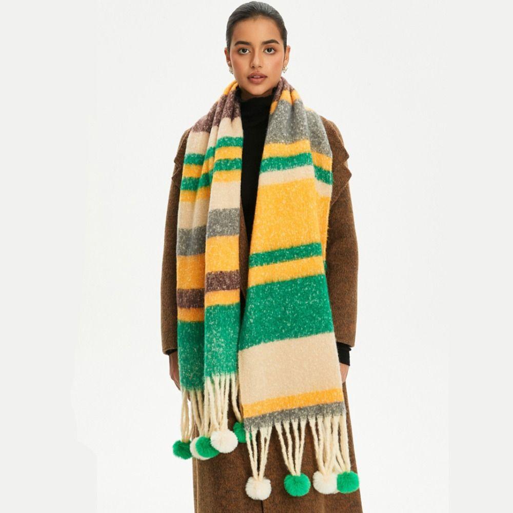 Mohair Rainbow Tassel Shawl Loop Yarn Winter Cashmere Scarves Simple Women Cape Girl