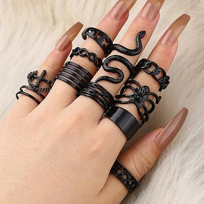 Gun Black Snake-shaped Spider Joint Ring Exaggerated Punk Style 11-piece Set