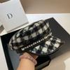 Autumn and Winter Light Luxury Celebrity Wind Rhinestone Navy Hat, European and American Small Fragrant Style Plaid Newsboy Hat Fashionable and Sweet