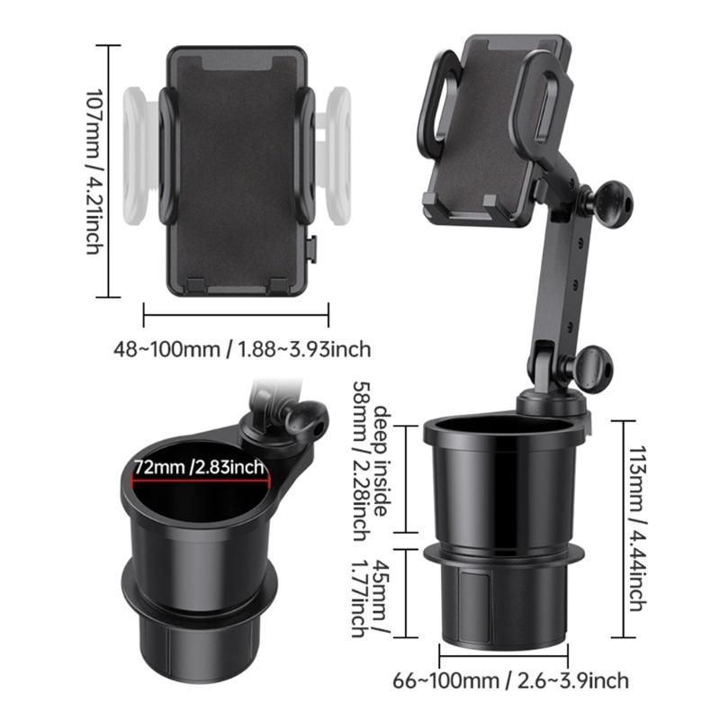2 In 1 Car Cup Holder Cellphone Mount Cradle Stand Multifunctional Phone Mount Universal Beverage Holder 360°