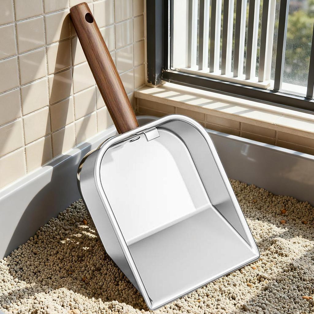 Stainless Steel Cat Litter Scoop Wooden Handle Kitten Poop Scooper Deep Pet Litter Shovel For Apartment Living Room Veterinary