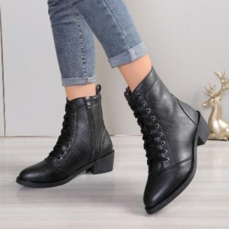 Women's British Style Casual Martin Boots, High-Top Zipper Ankle Leather Shoes, Fashion Fall Winter Boots