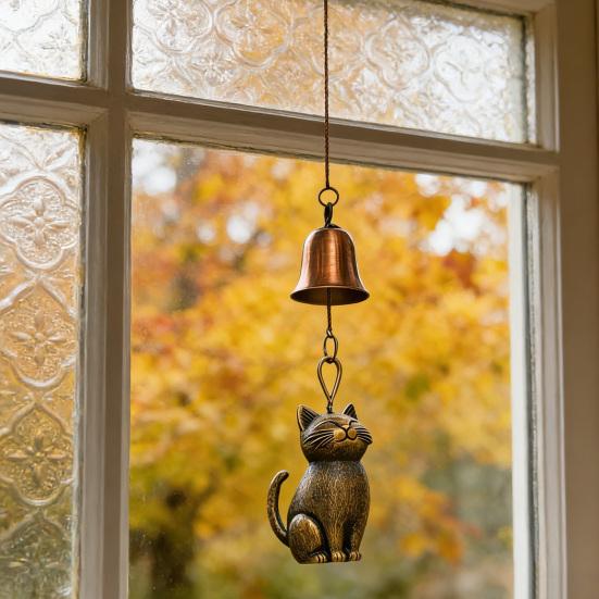 Retro Katze Windspiel Handgefertigt Niedliches Kätzchen Windspiel Vintage Hängendes Windspiel für Garten Terrasse Veranda Innendekor Geschenkidee für Katzenliebhaber