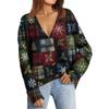 Dámský módní kardigan s dlouhým rukávem, vánočním potiskem, výstřihem do V a knoflíky, volný top