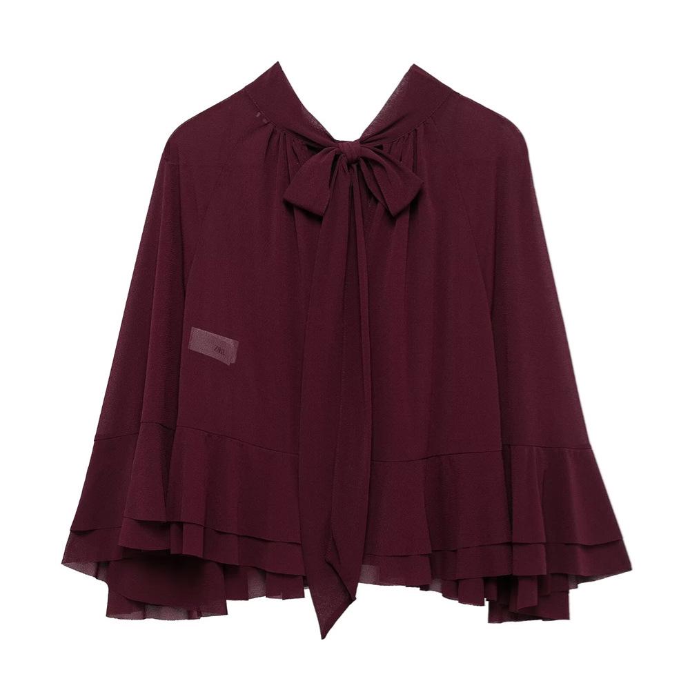 

2025 Spring Women s Versatile Layered Bow Cape Coat Small
