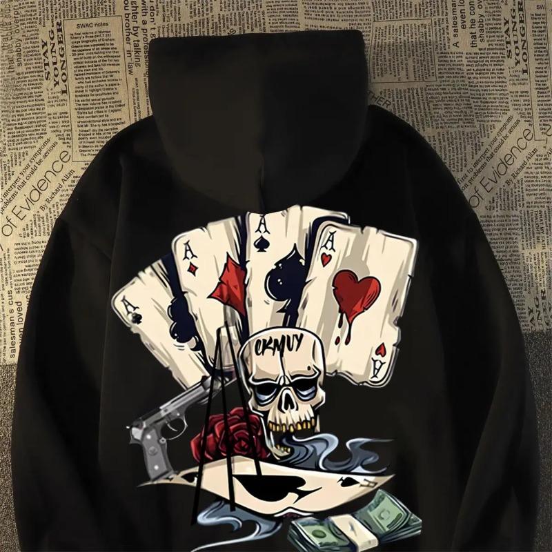 Punk Sweatshirt Herrenmode Lässiger Hoodie Kreativer Poker Hoodie Herbst Hoodie Herrengröße (S-3XL) Mehrfarbige Oberteile Hoodies & Sweatshirts Herren