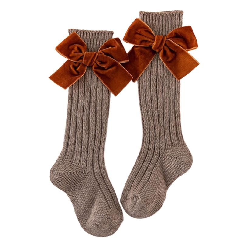 1 Paar Süße Baumwoll-Wadenlange Socken Mit Schleifenmuster-Design Für Kleine Mädchen Alltagsparty