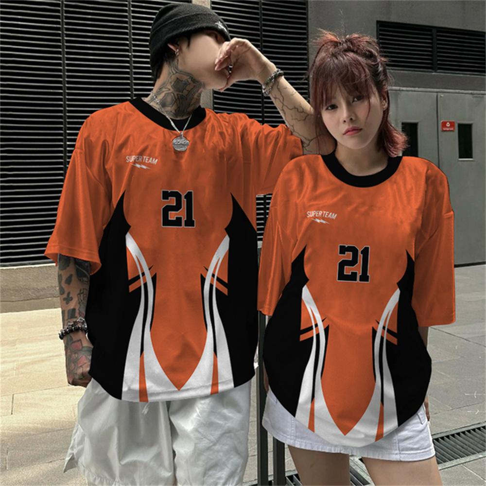 1 sztuka T-shirt dżersejowy z nadrukiem numeru i litery Koszulka kultury fanów Koszulka męska Street z krótkim rękawem High Street Hip Hop Oversize T-shirt