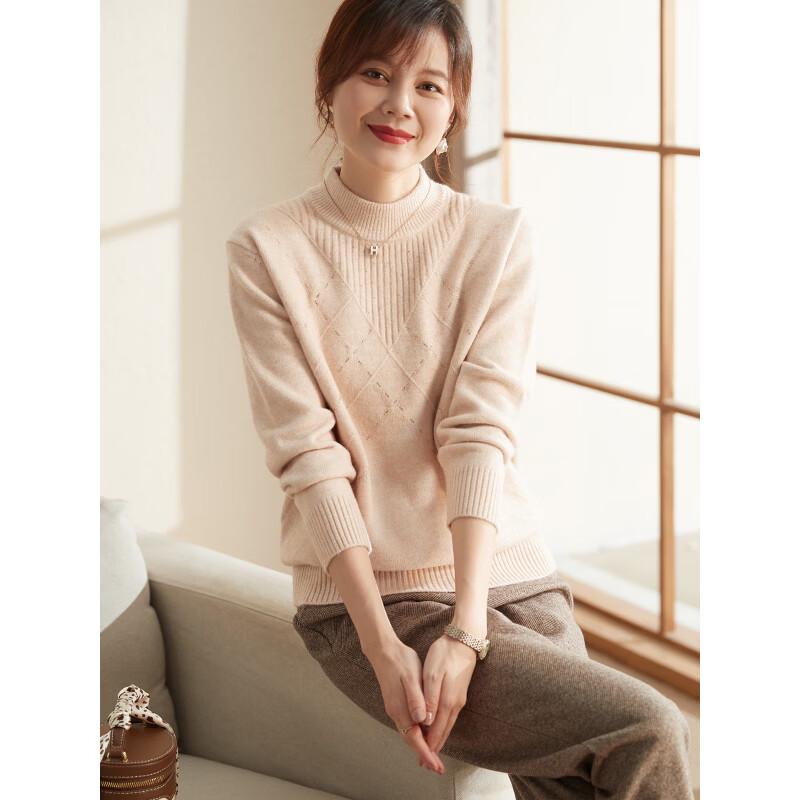 Middle-Aged Women's Versatile Semi-Turtleneck Knit Sweater Top