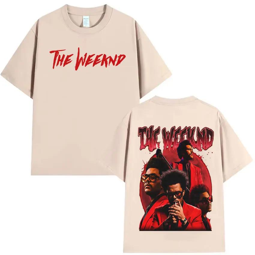 

Pop Singer Artist The Weeknd Double Sided Print Tee Mens Clothes T-shirt Aesthetic Cotton Tshrit Short Sleeve Loose Cozy T Shirt XXXL сірий