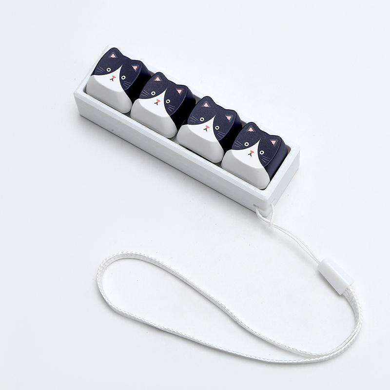 Cute Cat Relax Button Keycap, Kawaii Cat 4-Key Keyboard Fidget Toy For Friends Gift, Portable Fidget Keychain Fashion Bag Charm