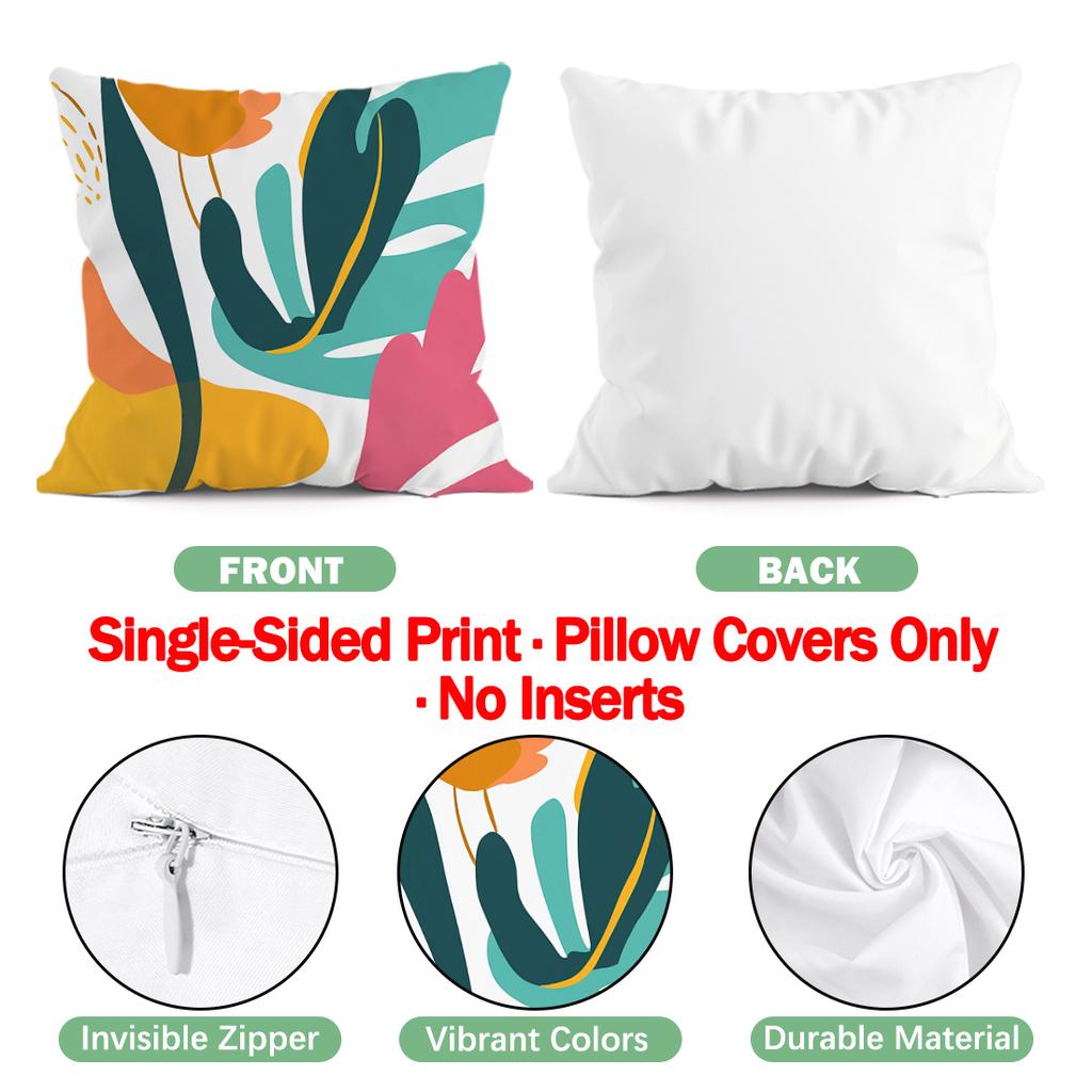 4Pcs Abstract Geometric Shape Plant Print Single-Sided Cushion Cover For Living Room Bedroom Car Home Decor