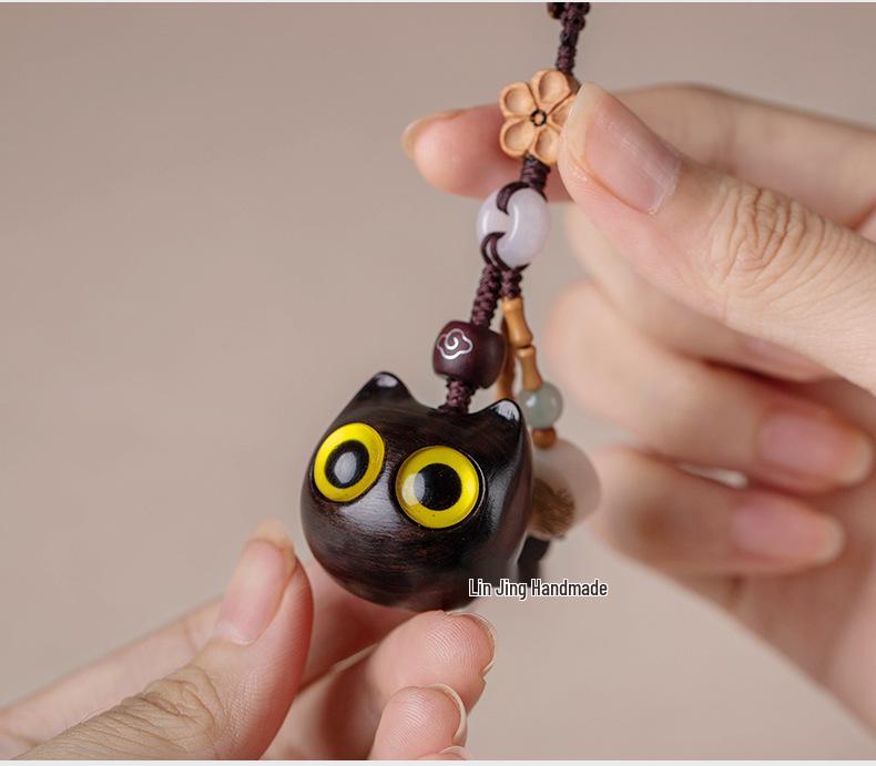 Ebenholz Katze Schlüsselanhänger: Niedliches Ornament für Männer & Frauen - Kreatives Geschenk