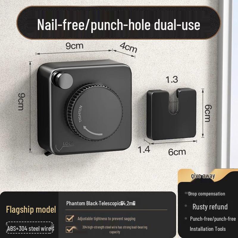 Indoor Retractable Clothesline - Invisible, No-Punch Installation for Bathroom or Balcony