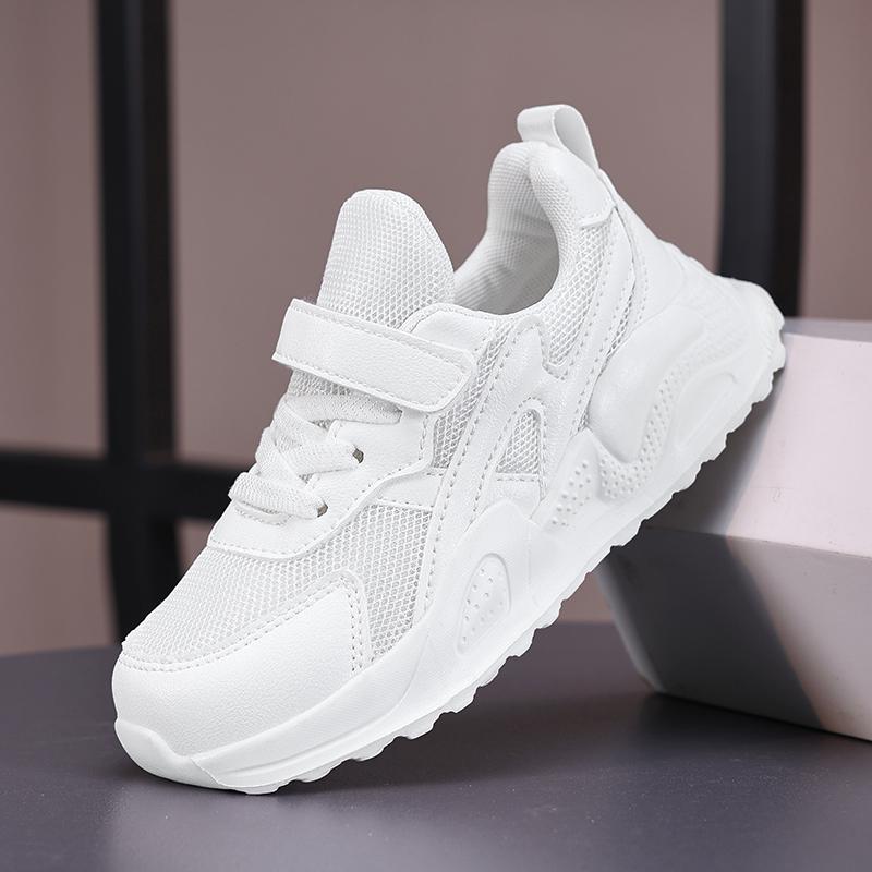 Weiße Kinder Leder Freizeitschuhe für Jungen Mädchen Laufschuhe Outdoor Atmungsaktives Mesh Kinder Schule Walking Sport Rutschfest