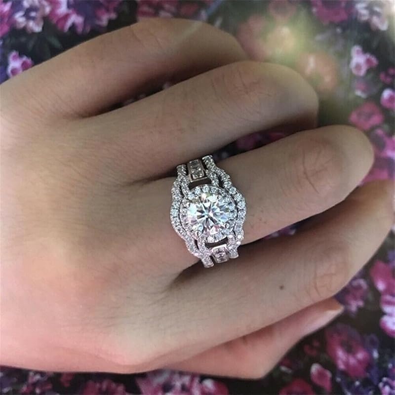 925 Sterling Silver Shiny Full Diamond Gemstone Ring 18K Gold 3Pcs Cubic Zirconia Promise Rings Set CZ Diamond Multi Row Cocktail Rings Eternity