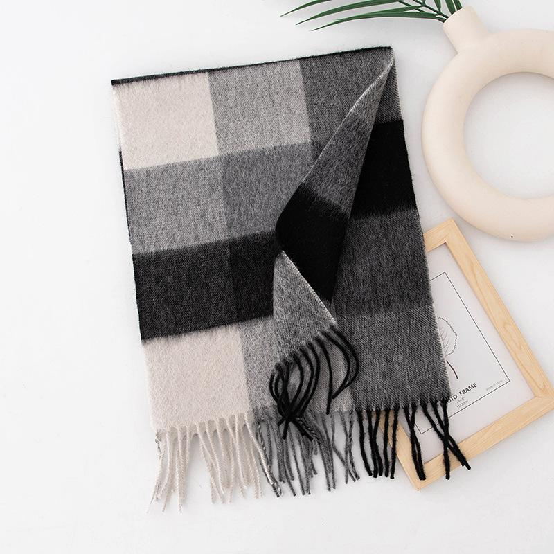 Wool Scarf  Women's Retro Plaid Autumn and Winter New Style Versatile Winter Scarf  Dual Use