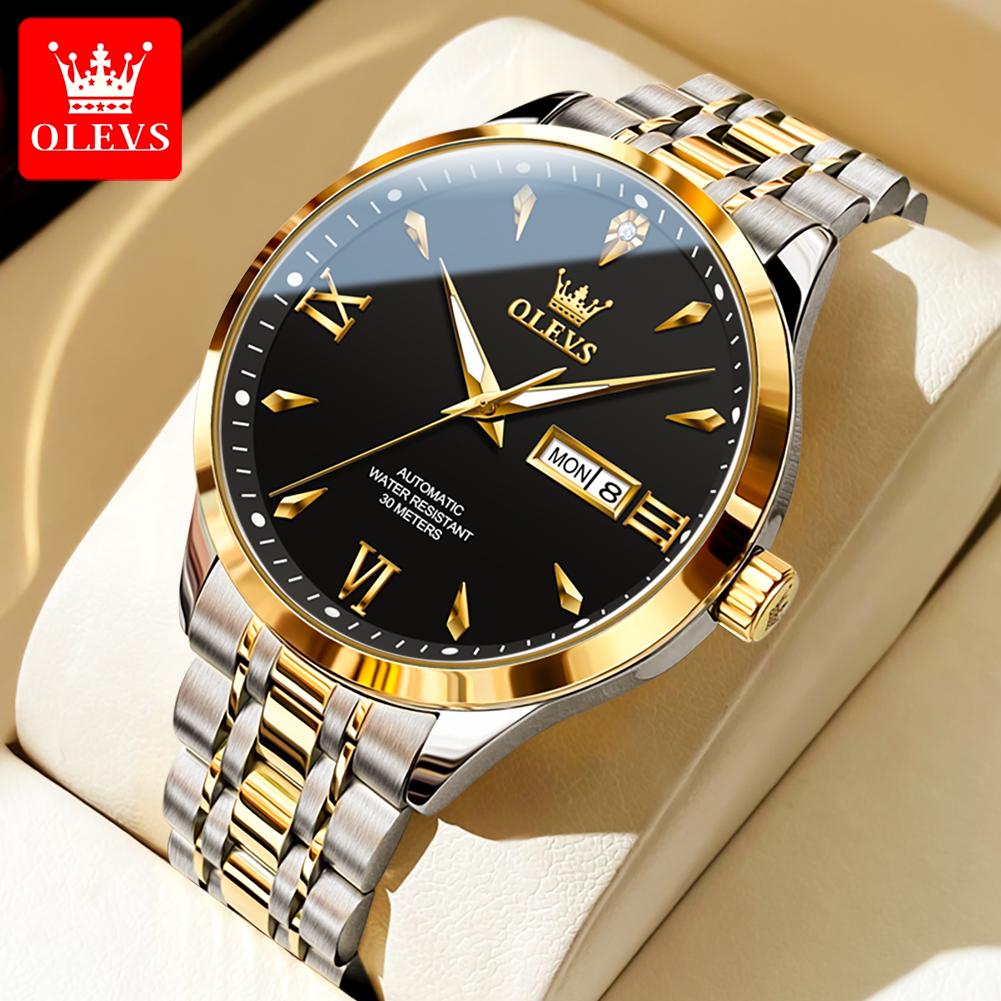 OLEVS 9956 Original Automatic Mechanical Watch for Men Dual Calendar Luminous Business Dress Men's Wristwatches