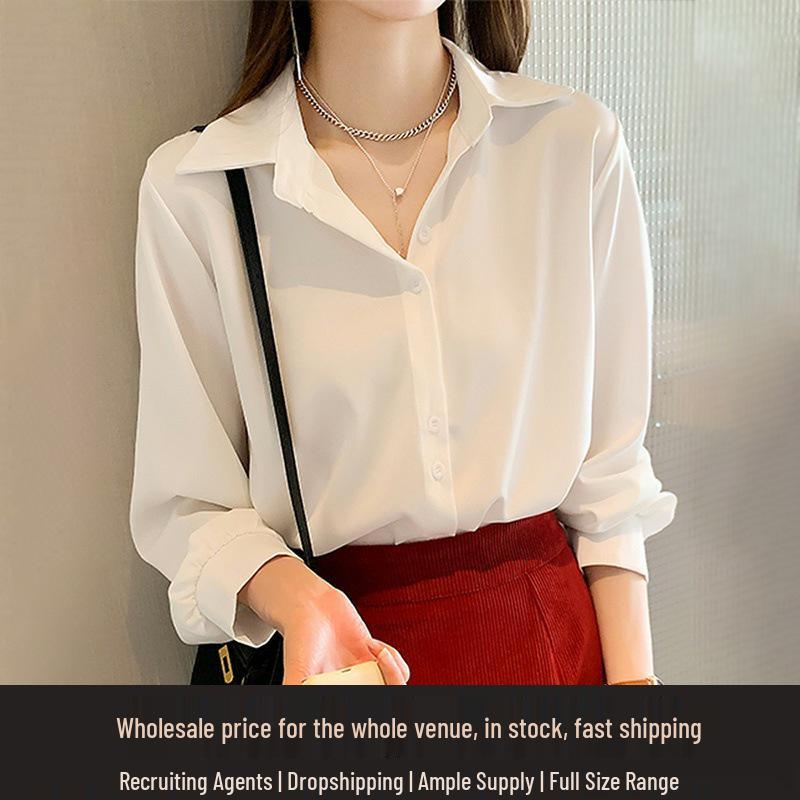 Women's Chic Long Sleeve White Chiffon Shirt - Early Autumn 2025 Style