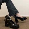 Mary Jane Bowknot Margarite Princess Shoes Thick Heel 2024 New Fashion Casual Simple All-match Solid Color High Heels Autumntime