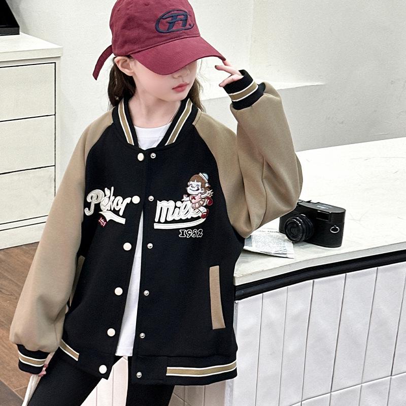 

Стильные бейсбольные куртки для девочек весна-осень 2025 для детей среднего и старшего возраста 140 cm чёрный
