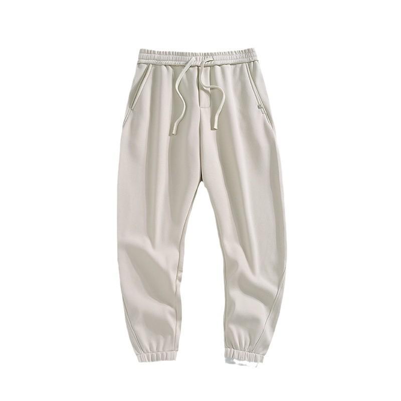 Winter Fleece Thickened Casual Pants Men's Tied Feet Solid Color Long Pants