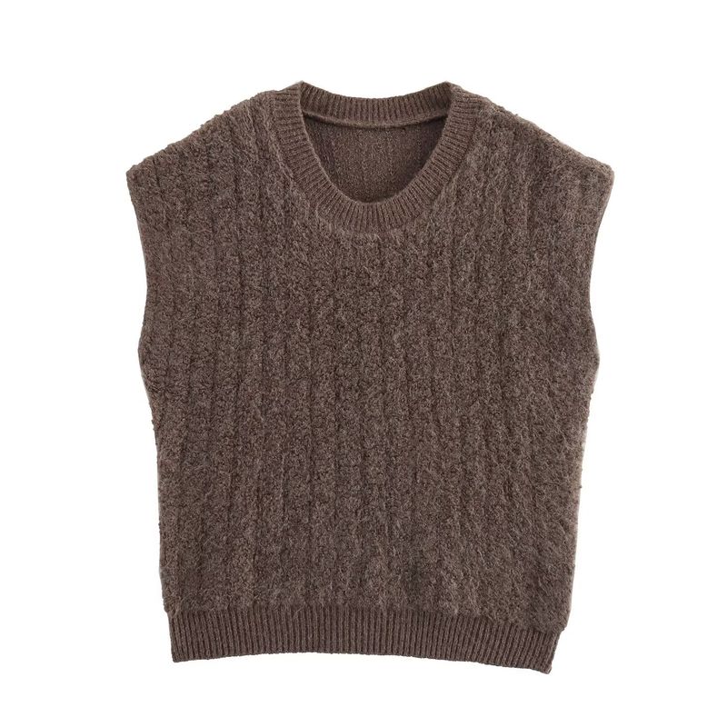 Kaslead New Arrival Women's Clothing Fashion Style Fashion round Neck Vertical Stripes Pullover Knitted Sweater Vest
