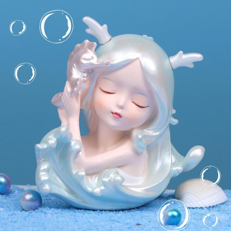 Pretty Ocean Fairy Girls Ornaments Long Haired Fairy Delicate Resin Ornaments Gift for Friends Desk Car Home Decoration