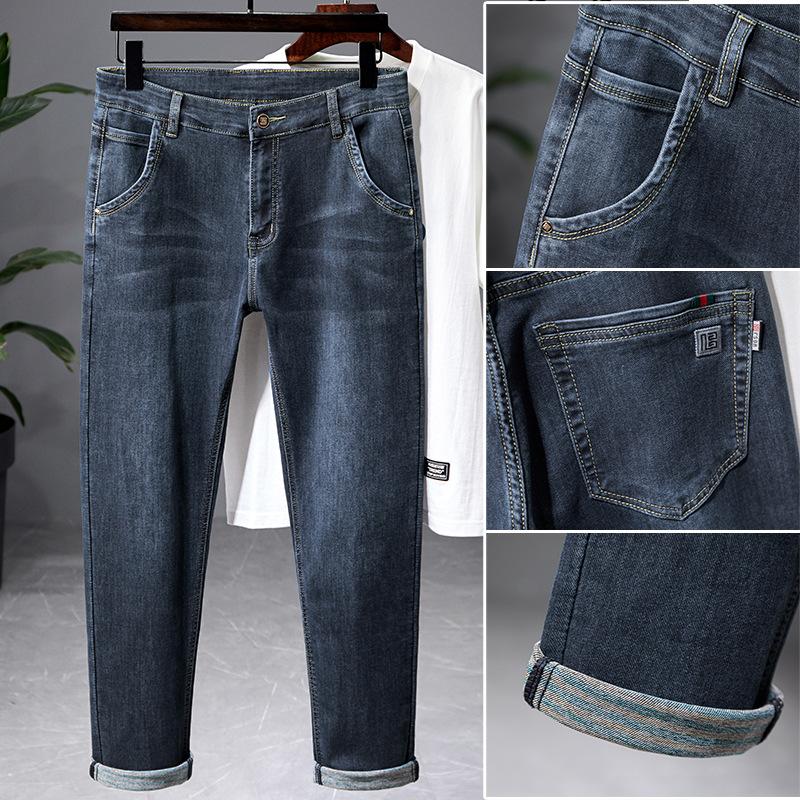 Thick Men's Jeans Spring And Summer Thin Men's Slim Straight Stretch Color Bottom Casual Denim Trousers