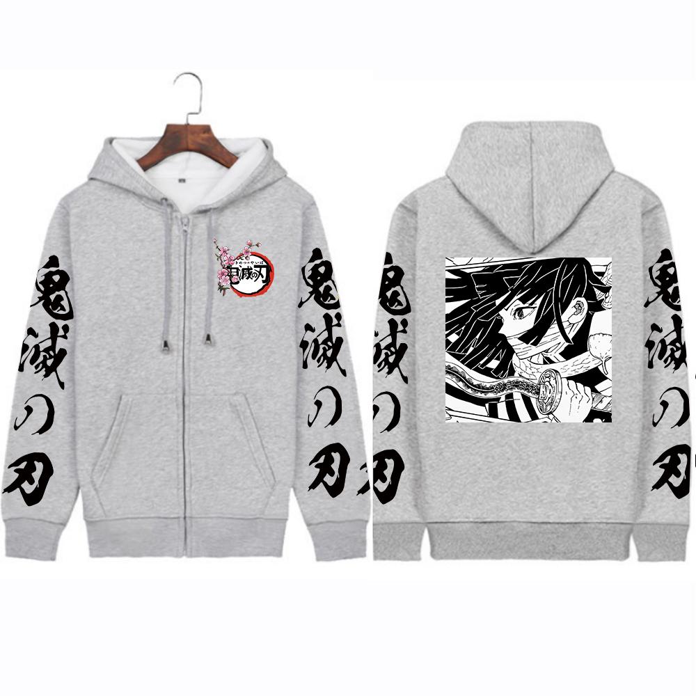 Anime Manga Demon Slayer Zipper Hoodies Iguro Obanai Men Women Printed Graphic Aesthetic Warm Autumn Winter Sweatshirts