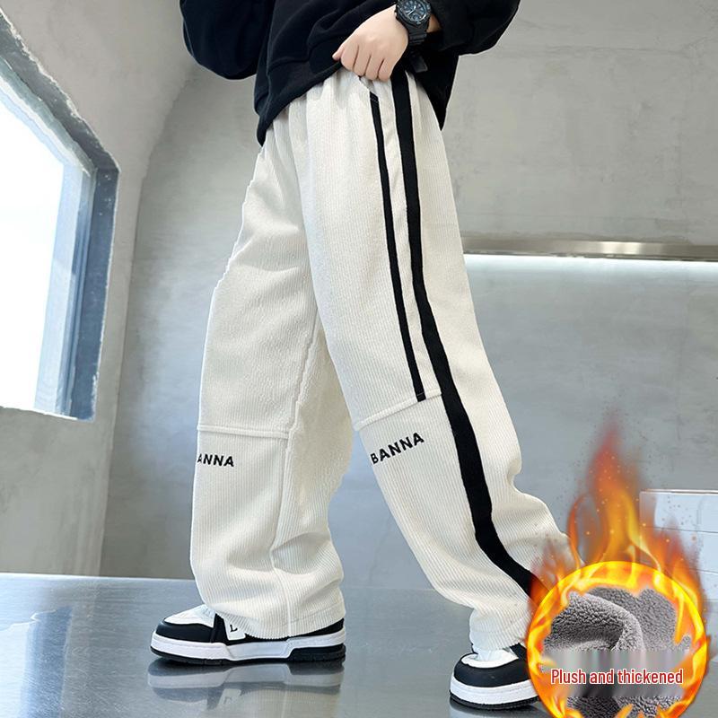 Boys  2025 Winter Thickened Fleece Corduroy Sweatpants Size 140