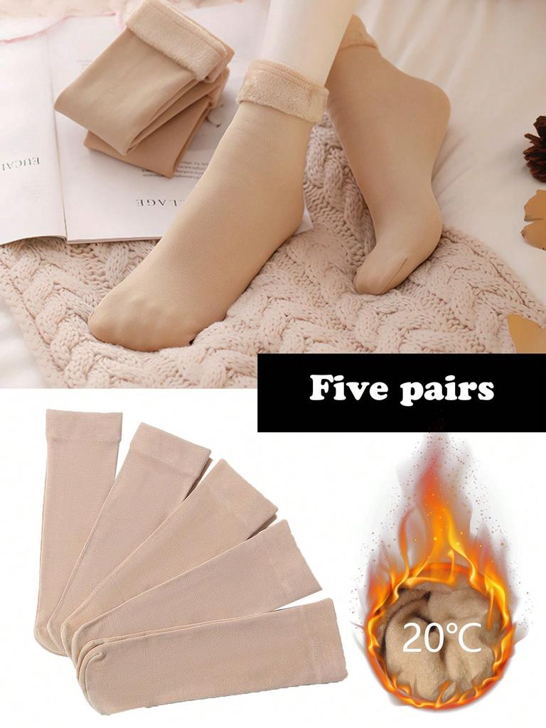 5-pairs Autumn and Winter Solid Color Socks Mid-calf Casual Socks Long Socks Thermal Women's Socks
