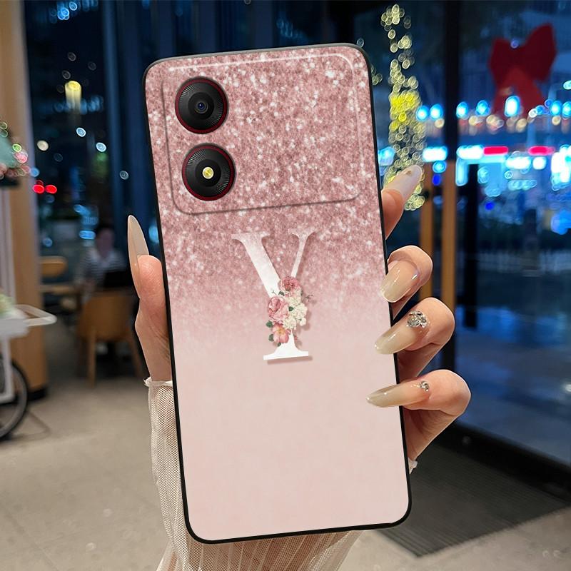 New Design Letter Flower Pattern Soft Silicone Black Phone Case For ZTE Blade A34 4G Anti-scratch Shell ZTE Blade A34 4G Casing